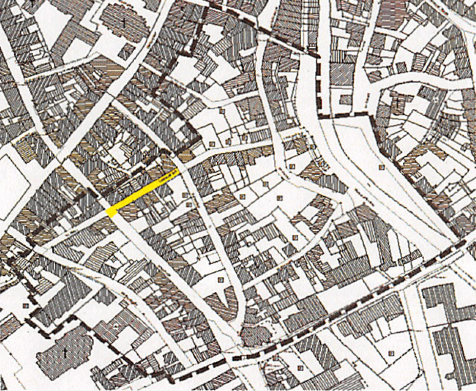 Karte mit gelb markierten Straßenbereich „Im Hombrich West“